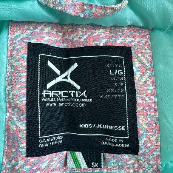 Arctix Winter Coat.  Girls size large.  Teal with pink details. - Picture 10 of 12